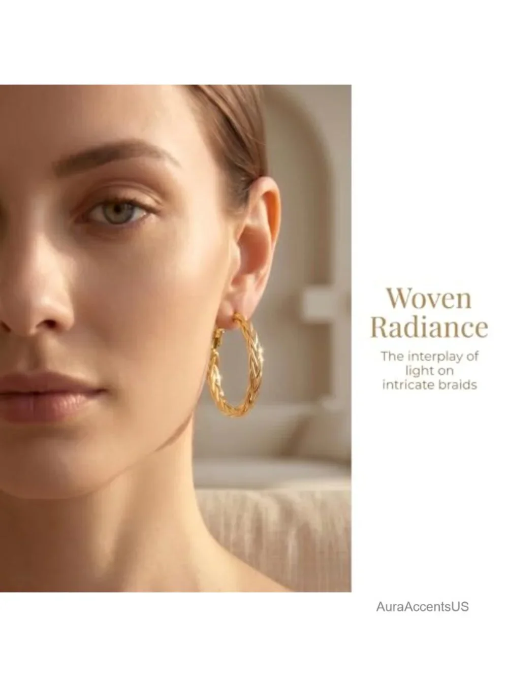 14K Gold Twisted Hoop Earrings for Women Fine Weave Hypoallergenic 30MM